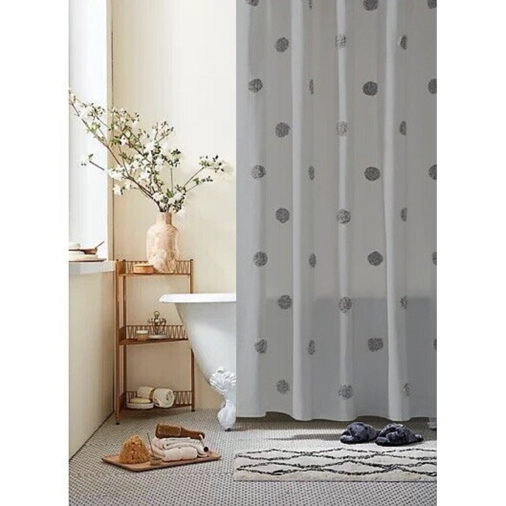 GRAY Wild Sage ESMARIA Dot 54 wide x 80 long 100% Cotton Shower Stall Curtain